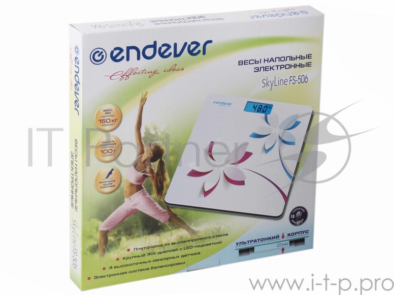 Электронные напольные весы Endever Skyline FS-506, стекло, LED-подсветка, белый с рисунком