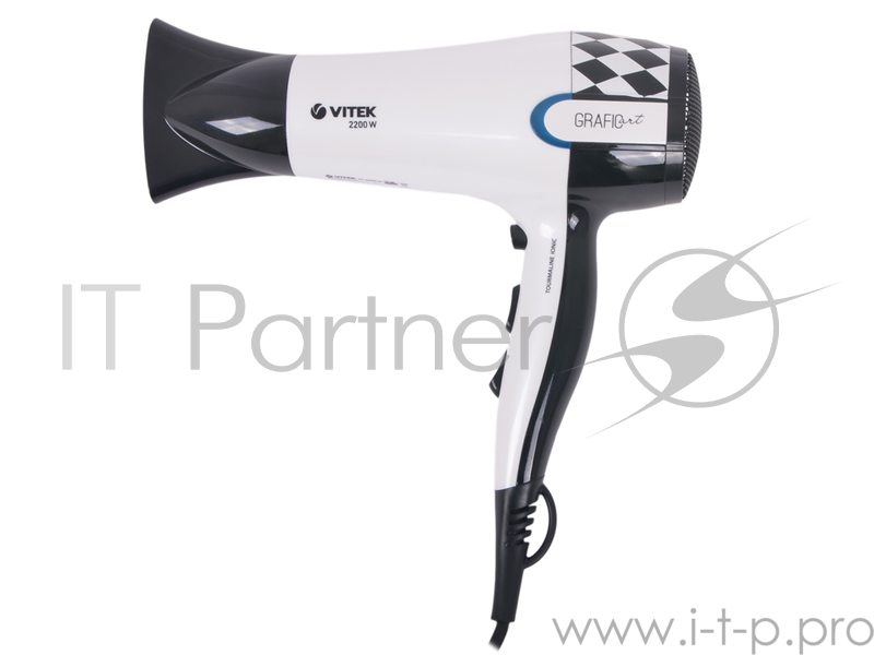 Фен VITEK VT-2299 (W) 2200Вт, LED-индикация, турмалиновая ионизация, концентратор, функция cool shot