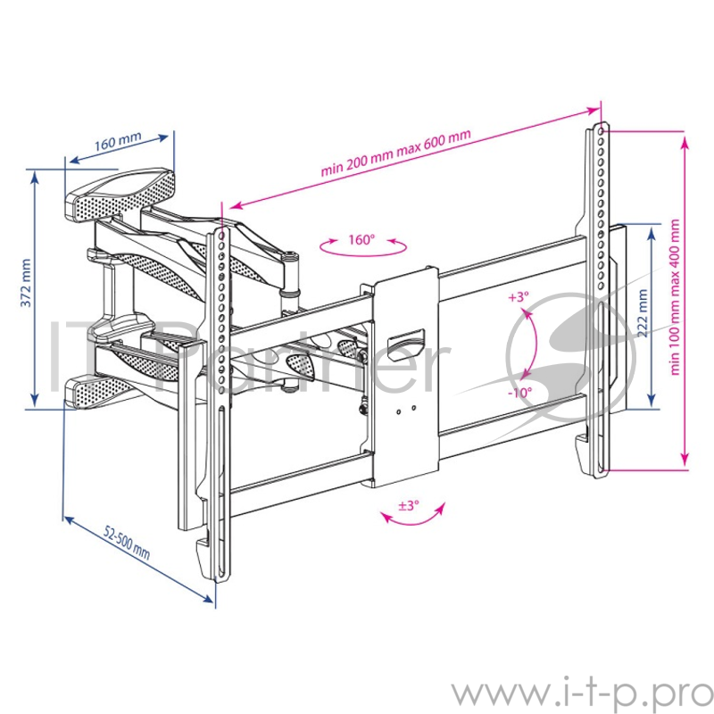 Кронштейн для телевизора Kromax ATLANTIS-35 черный 26-65 макс.60кг настенный поворотно-выдвижной и наклонный