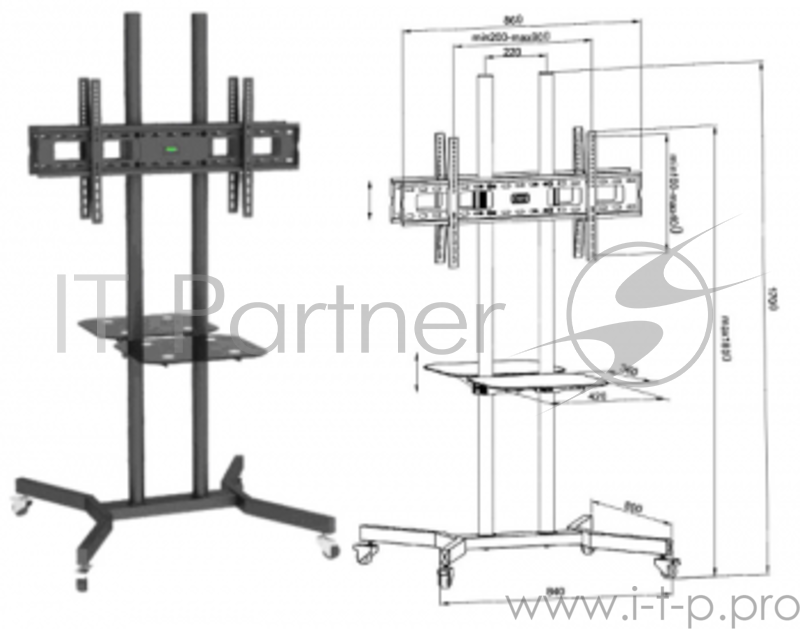 ScreenMedia T1016 Передвижная стойка для двух дисплеев 32
