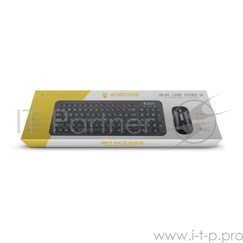 Беспроводной набор мультимедийной слим-клавиатуры и мыши Jet.A SlimLine KM30 W, 1xUSB инт, чёрный