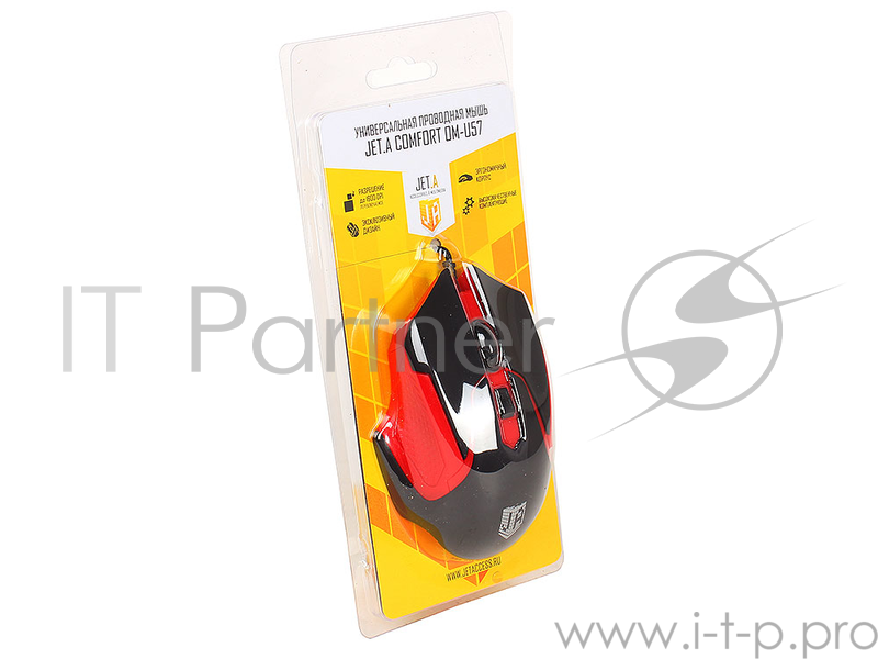 Проводная мышь Jet.A Comfort OM-U57 чёрно-красная (1000/1600dpi, 3 кнопки, USB)