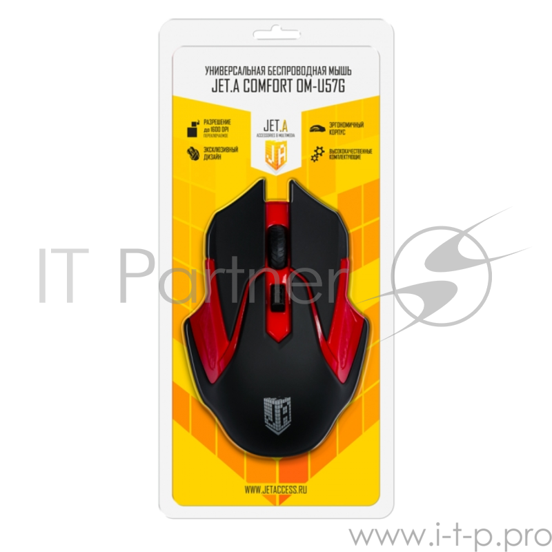 Беспроводная мышь Jet.A Comfort OM-U57G чёрно-красная (800/1200/1600dpi, 3 кнопки, USB)