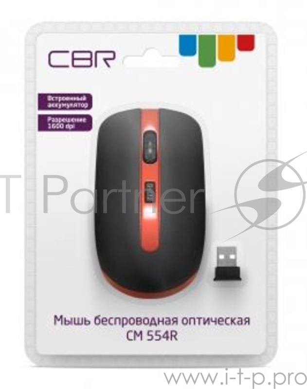 CBR CM 554R Black-Red, Мышь беспроводная, оптика, 2.4 ГГц, на аккумуляторах, 800/1200/1600 dpi, 3 кнопки и колесо прокрутки, выключатель питания, кабель в комплекте