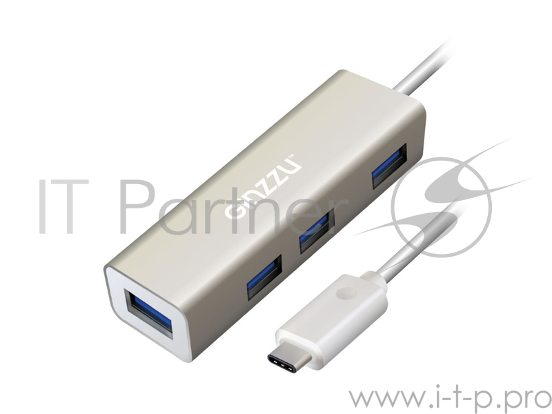 Концентратор Ginzzu GR-518UB OTG Type C! 4-х портовый USB 3.0 OTG Type C концентратор, интерфейс USB 3.1 Type C, кабель - 20 см, алюминиевый корпус,