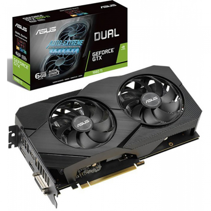 Видеокарта Asus PCI-E DUAL-GTX1660TI-A6G-EVO nVidia GeForce GTX 1660TI 6144Mb 192bit GDDR6 1500/12002 DVIx1/HDMIx2/DPx1/HDCP Ret