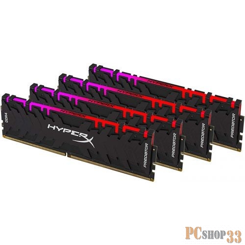 Модуль памяти Kingston XMP HyperX Predator RGB DDR 4 DIMM 64Gb PC25600, 3200Mhz, Kingston XMP HyperX Predator RGB CL16 (Kit of 4) (HX432C16PB3AK4/64) (retail)