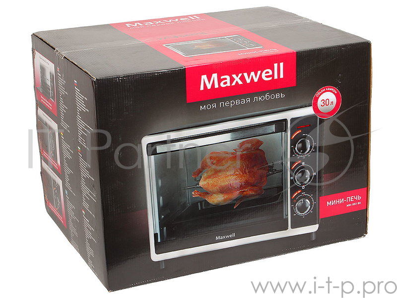 Мини-печь Maxwell MW-1851 (BK) (1600 Вт. Объем камеры 30 л. Металлический корпус. Механическое управление)