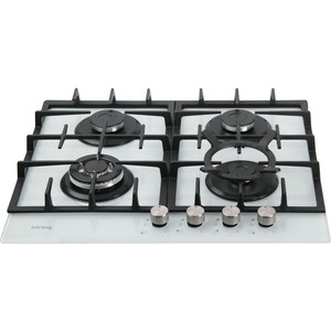 Встраиваемая газовая панель Korting HGG 635 CTW / из закаленного стекла 60 см, 4 высокоэффективные конфорки, WOK-конфорка с тройным рядом пламени, автоматический электроподжиг, газ-контроль каждой конфорки, передние переключатели, цельные чугунные ре