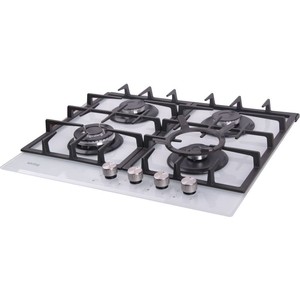 Встраиваемая газовая панель Korting HGG 635 CTW / из закаленного стекла 60 см, 4 высокоэффективные конфорки, WOK-конфорка с тройным рядом пламени, автоматический электроподжиг, газ-контроль каждой конфорки, передние переключатели, цельные чугунные ре