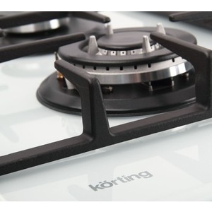 Встраиваемая газовая панель Korting HGG 635 CTW / из закаленного стекла 60 см, 4 высокоэффективные конфорки, WOK-конфорка с тройным рядом пламени, автоматический электроподжиг, газ-контроль каждой конфорки, передние переключатели, цельные чугунные ре