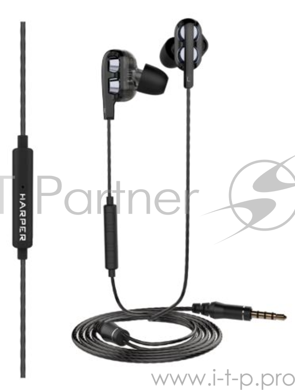 Наушники HARPER HV-803 / Проводные / Внутриканальные с микрофоном / Черный / 20 Гц - 20 кГц / 96 дБ / Двухстороннее / Mini-jack / 3.5 мм