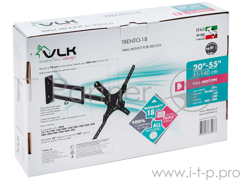 Кронштейн для LED/LCD телевизоров VLK TRENTO-18 black 8 шт/уп.