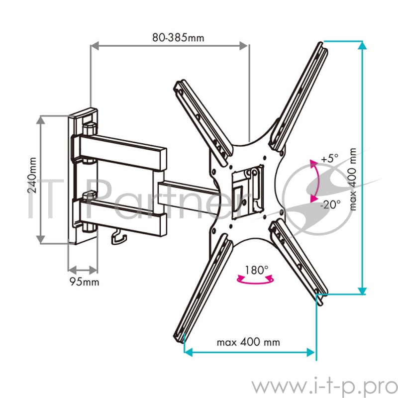 Кронштейн наст. LED/LCD телевизоров VLK TRENTO-17 black 8 шт/уп.