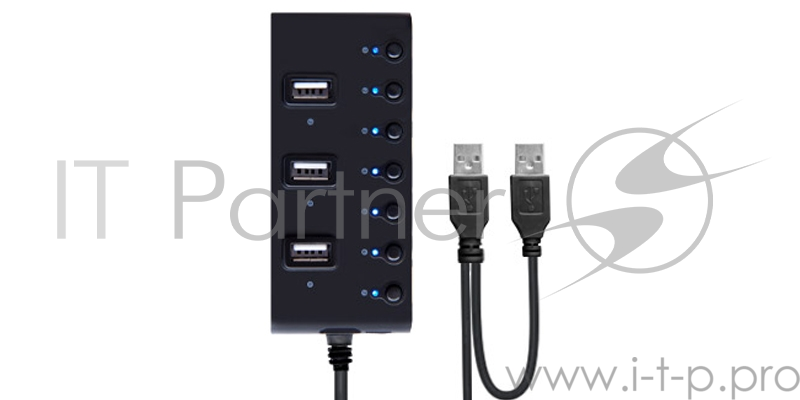 Контроллер HUB GR-487U(A)B Ginzzu USB 2.0 7 port + adapter