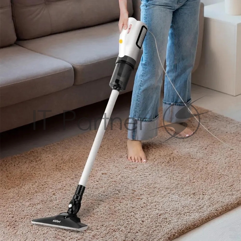 Пылесос KITFORT КТ-526-1 синий (ШxГxВ) 18x16x21 cм. 2 в 1 (вертикальный + ручной), уборка сухая. Потребляемая мощность 400 Вт. Пылесборник без мешка (циклонный фильтр), емкостью 0.80 л. Фильтр тонкой очистки. Труба всасывания составная.Насадки в комп