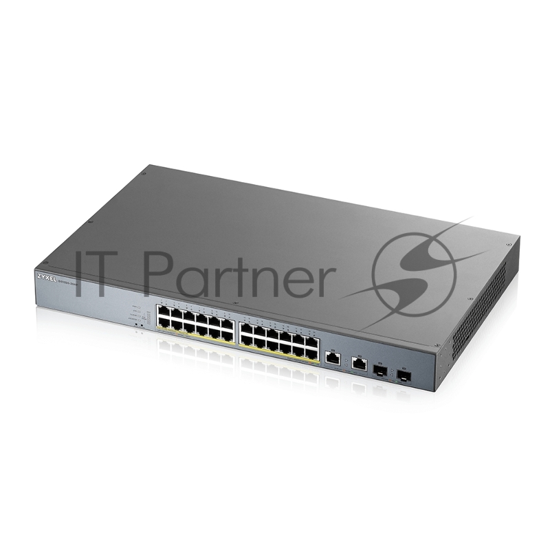 Коммутатор Zyxel GS1350-26HP, 24xGE PoE+, 2xCombo (SFP/RJ-45), бюджет PoE 375 Вт, дальность передачи питания до 250 м, автоперезагрузка PoE-портов, повышенная защита от перенапряжений и электростатических разряд