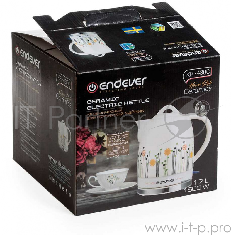 Чайник Endever Skyline KR-430 C. 1 600 Вт, керам. корпус , 1,7л, белый с рисунком