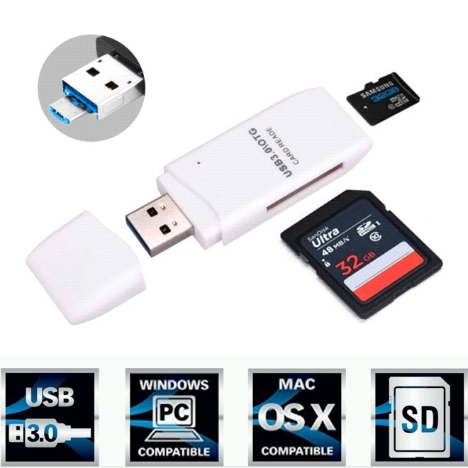 Картридер ORIENT CR-018W, USB 3.0, SDXC/SD 3.0 UHS-1/SDHC/microSD/T-Flash, поддержка OTG, выдвижной