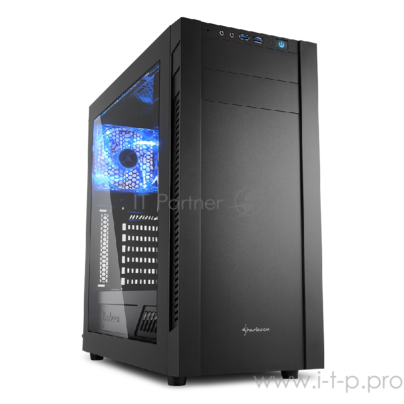 Sharkoon S25-W blue led игровой корпус чёрный (ATX, закаленное стекло, fan 2x120 мм + 1x120 мм, 2xUSB 3.0, audio)