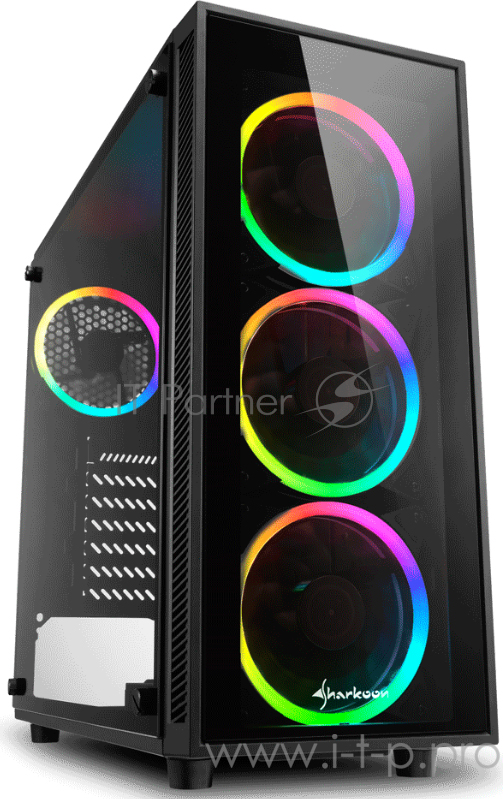 Sharkoon TG4 RGB led игровой корпус чёрный (ATX, закаленное стекло, fan 3x120 мм + 1x120 мм, 2xUSB 3.0, audio)