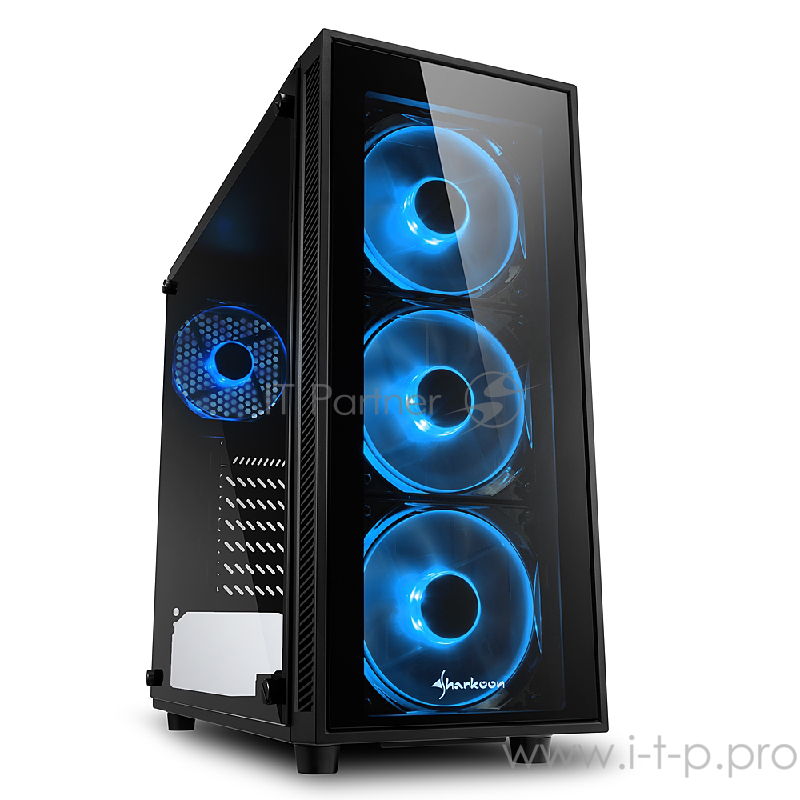 Sharkoon TG4 blue led игровой корпус чёрный (ATX, закаленное стекло, fan 3x120 мм + 1x120 мм, 2xUSB 3.0, audio)
