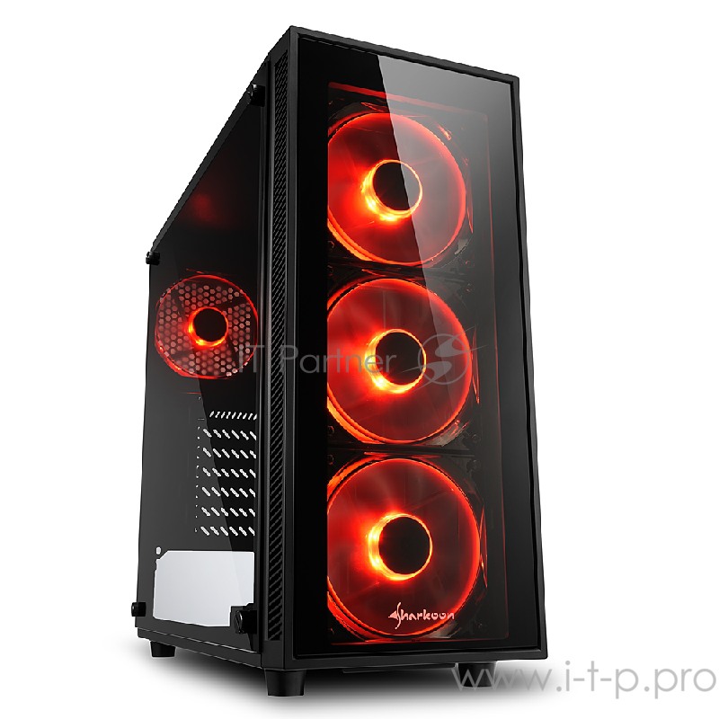 Sharkoon TG4 red led игровой корпус чёрный (ATX, закаленное стекло, fan 3x120 мм + 1x120 мм, 2xUSB 3.0, audio)