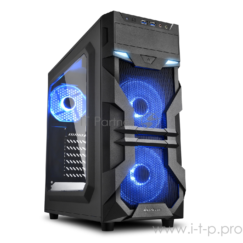 Sharkoon VG7-W blue led игровой корпус чёрный (ATX, акрил, fan 2x120 мм + 1x120 мм, 2xUSB 3.0, audio)