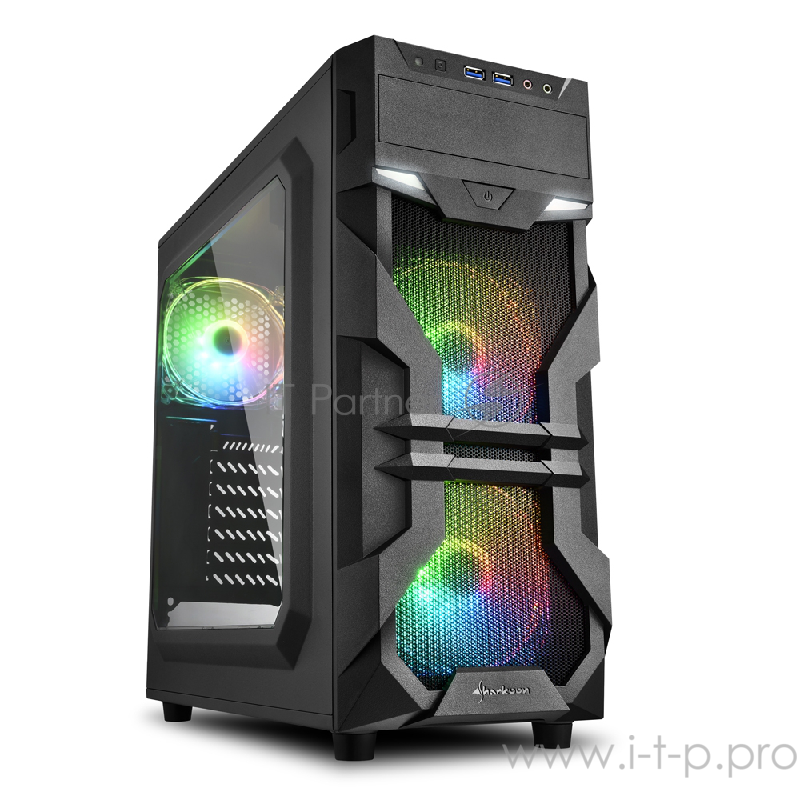 Sharkoon VG7-W RGB led игровой корпус чёрный (ATX, акрил, fan 2x120 мм + 1x120 мм, 2xUSB 3.0, audio)