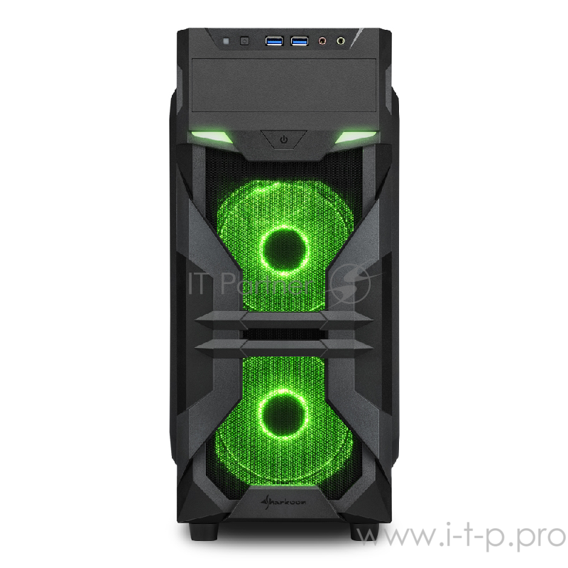 Sharkoon VG7-W green led игровой корпус чёрный (ATX, акрил, fan 2x120 мм + 1x120 мм, 2xUSB 3.0, audio)