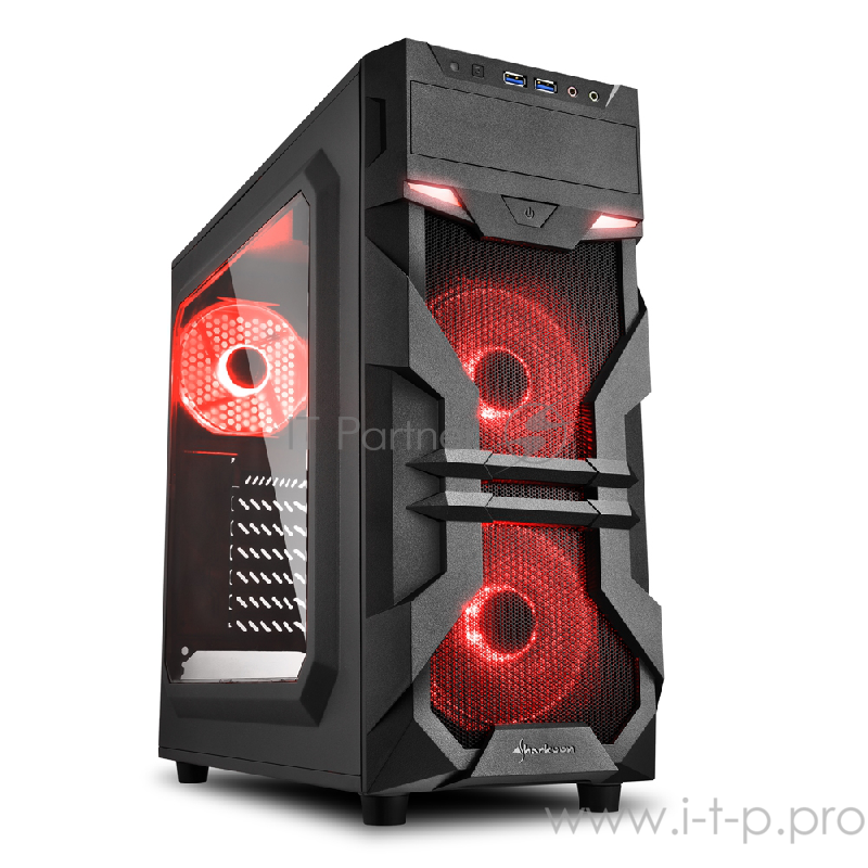 Sharkoon VG7-W red led игровой корпус чёрный (ATX, акрил, fan 2x120 мм + 1x120 мм, 2xUSB 3.0, audio)