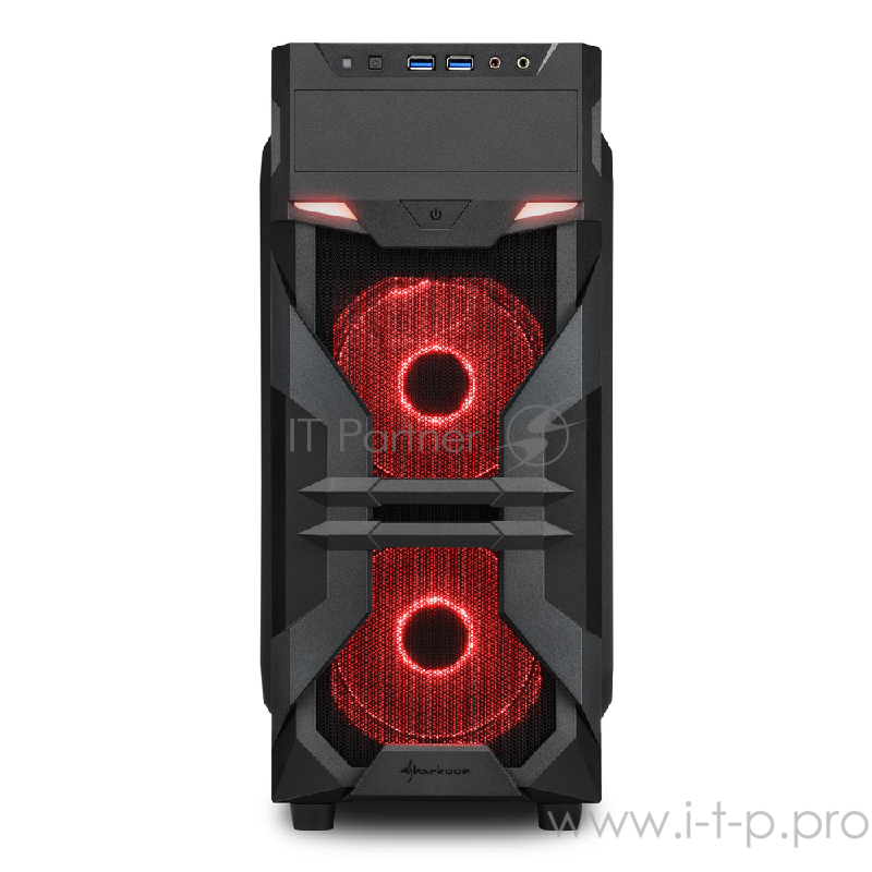 Sharkoon VG7-W red led игровой корпус чёрный (ATX, акрил, fan 2x120 мм + 1x120 мм, 2xUSB 3.0, audio)
