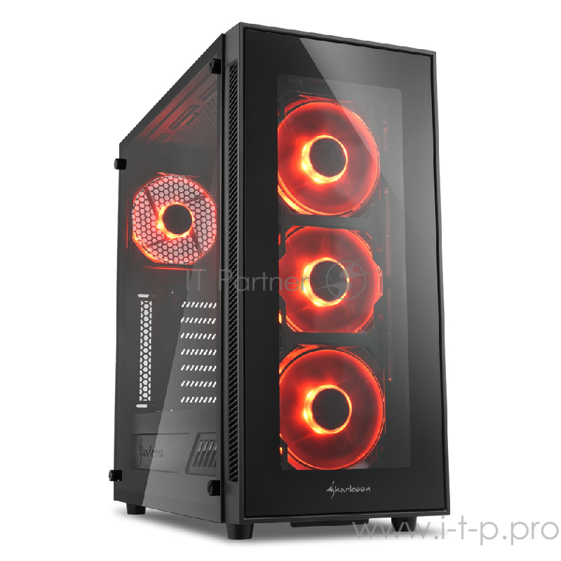 Sharkoon TG5 red led игровой корпус чёрный (ATX, закаленное стекло, fan 3x120 мм + 1x120 мм, 2xUSB 2.0, 2xUSB 3.0, audio)