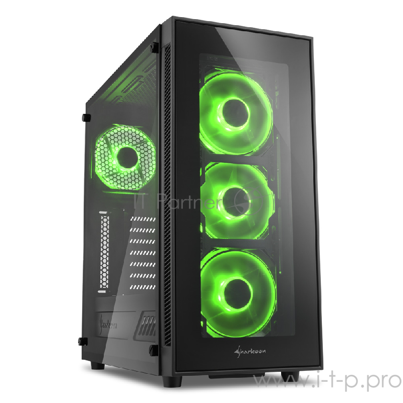 Sharkoon TG5 green led игровой корпус чёрный (ATX, закаленное стекло, fan 3x120 мм + 1x120 мм, 2xUSB 2.0, 2xUSB 3.0, audio)