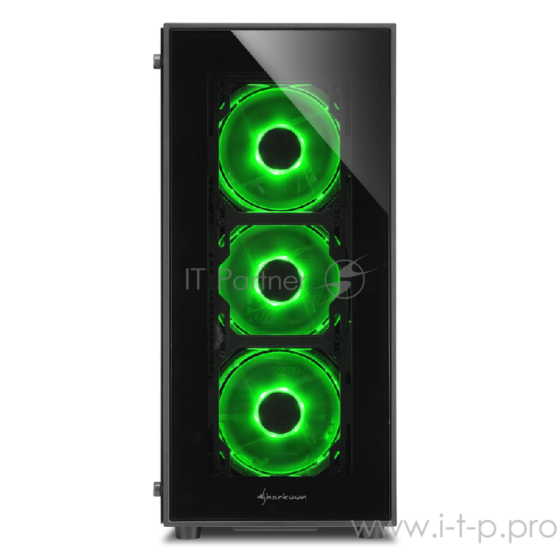 Sharkoon TG5 green led игровой корпус чёрный (ATX, закаленное стекло, fan 3x120 мм + 1x120 мм, 2xUSB 2.0, 2xUSB 3.0, audio)