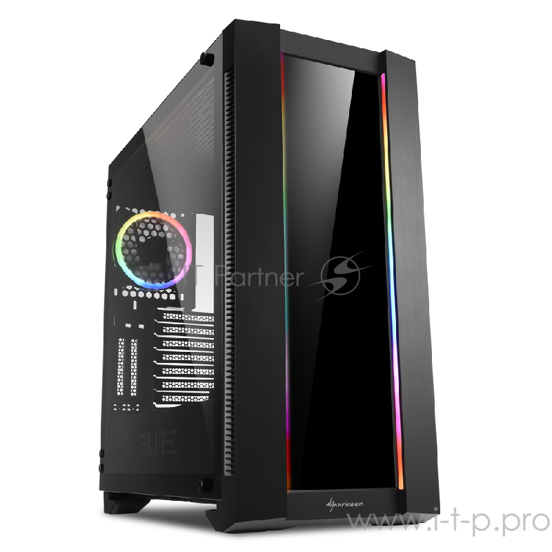 Sharkoon Elite Shark CA200G RGB led игровой корпус чёрный (E-ATX, Закаленное стекло, fan 1x120 мм, 2 x USB 3.0,2 x USB 2.0, audio)