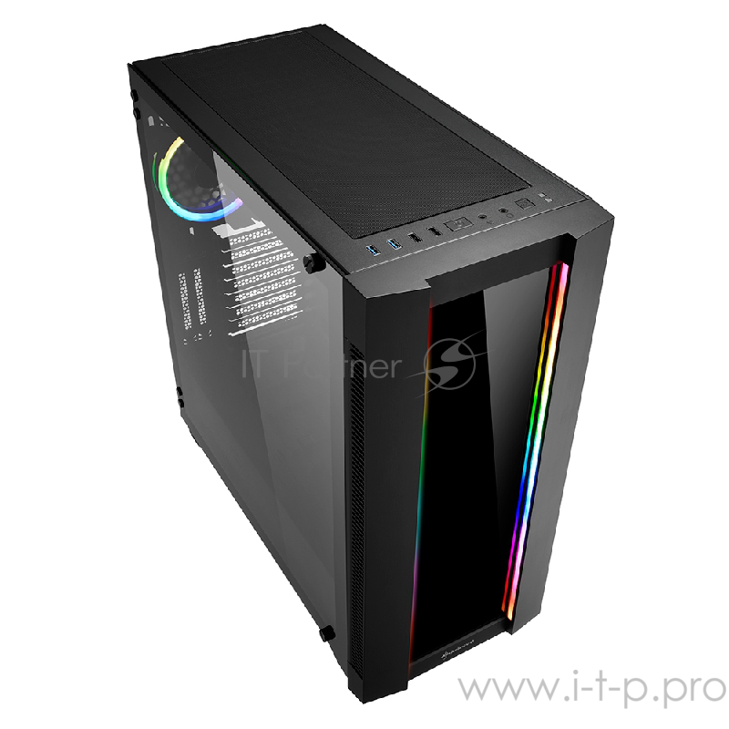 Sharkoon Elite Shark CA200G RGB led игровой корпус чёрный (E-ATX, Закаленное стекло, fan 1x120 мм, 2 x USB 3.0,2 x USB 2.0, audio)
