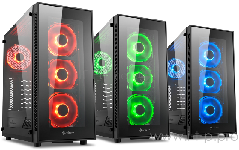 Sharkoon TG5 RGB led игровой корпус чёрный (ATX, закаленное стекло, fan 3x120 мм + 1x120 мм, 2xUSB 2.0, 2xUSB 3.0, audio)