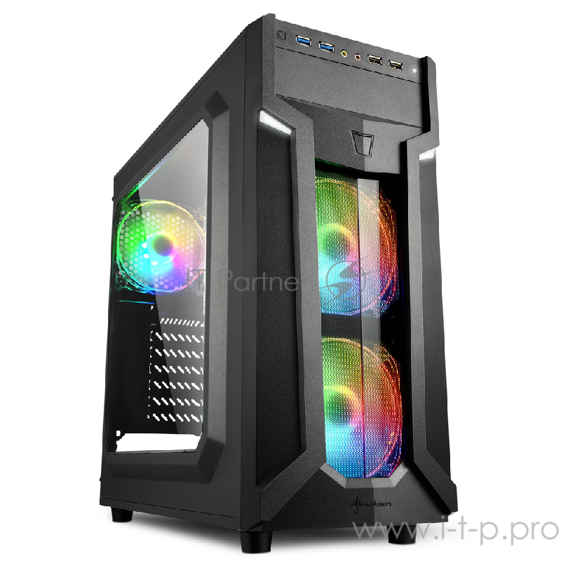 Sharkoon VG6-W RGB led игровой корпус чёрный (ATX, акрил, fan 2x120 мм + 1x120 мм, 2xUSB 3.0, 2xUSB 2.0,audio)