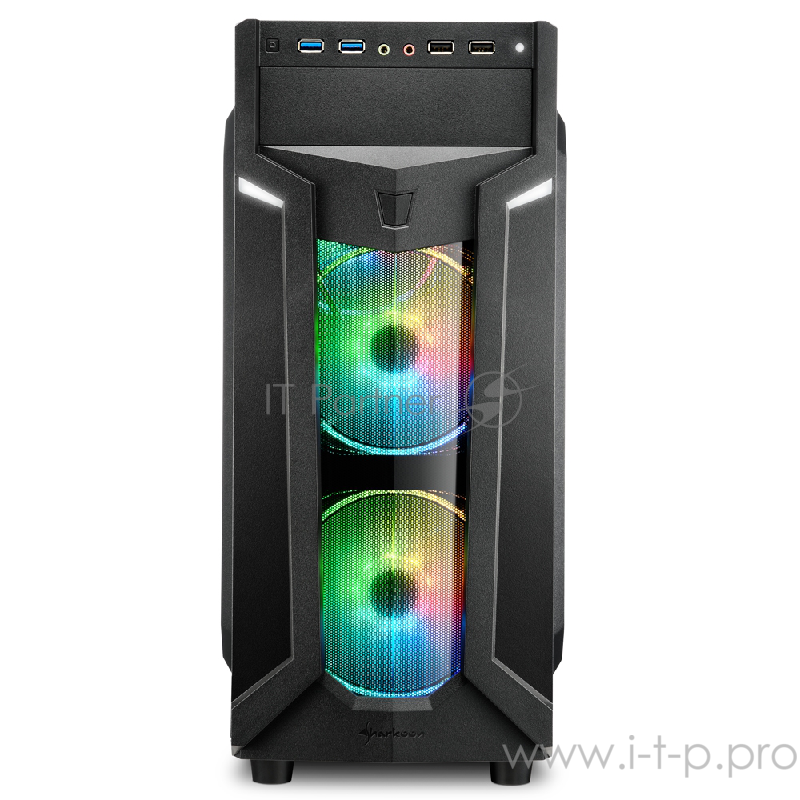 Sharkoon VG6-W RGB led игровой корпус чёрный (ATX, акрил, fan 2x120 мм + 1x120 мм, 2xUSB 3.0, 2xUSB 2.0,audio)