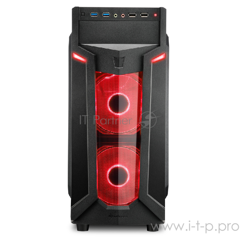 Sharkoon VG6-W red led игровой корпус чёрный (ATX, акрил, fan 2x120 мм + 1x120 мм, 2xUSB 3.0, 2xUSB 2.0,audio)