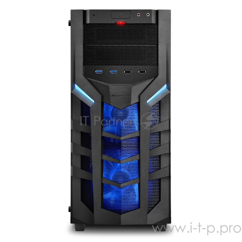 Sharkoon DG7000-G blue led игровой корпус чёрный (ATX, Закаленное стекло, fan 2x120 мм + 1x120 мм, 2 x USB 3.0,2 x USB 2.0, audio)