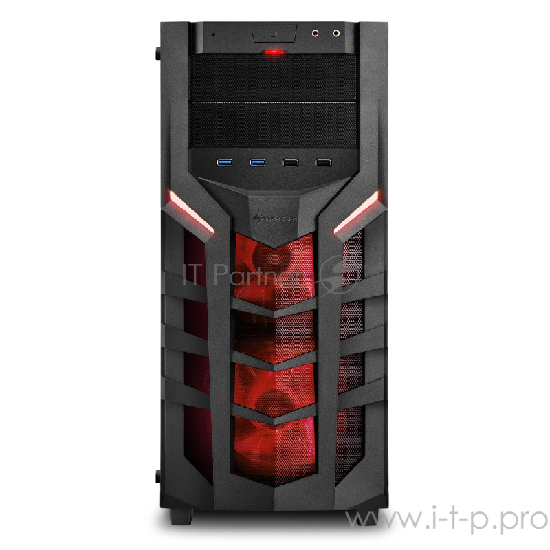 Sharkoon DG7000-G red led игровой корпус чёрный (ATX, Закаленное стекло, fan 2x120 мм + 1x120 мм, 2 x USB 3.0,2 x USB 2.0, audio)