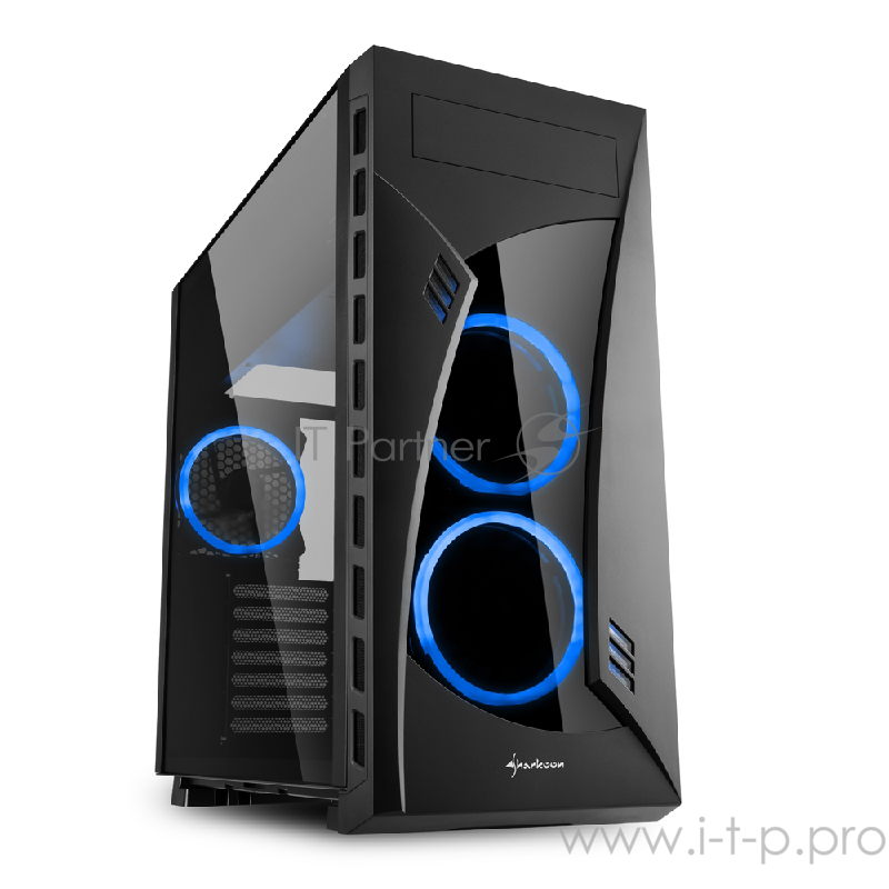 Sharkoon NIGHT SHARK blue led игровой корпус чёрный (ATX, закаленное стекло, fan 2x120 мм + 1x120 мм + 1x120 мм, 2xUSB 2.0, 2xUSB 3.0, audio)