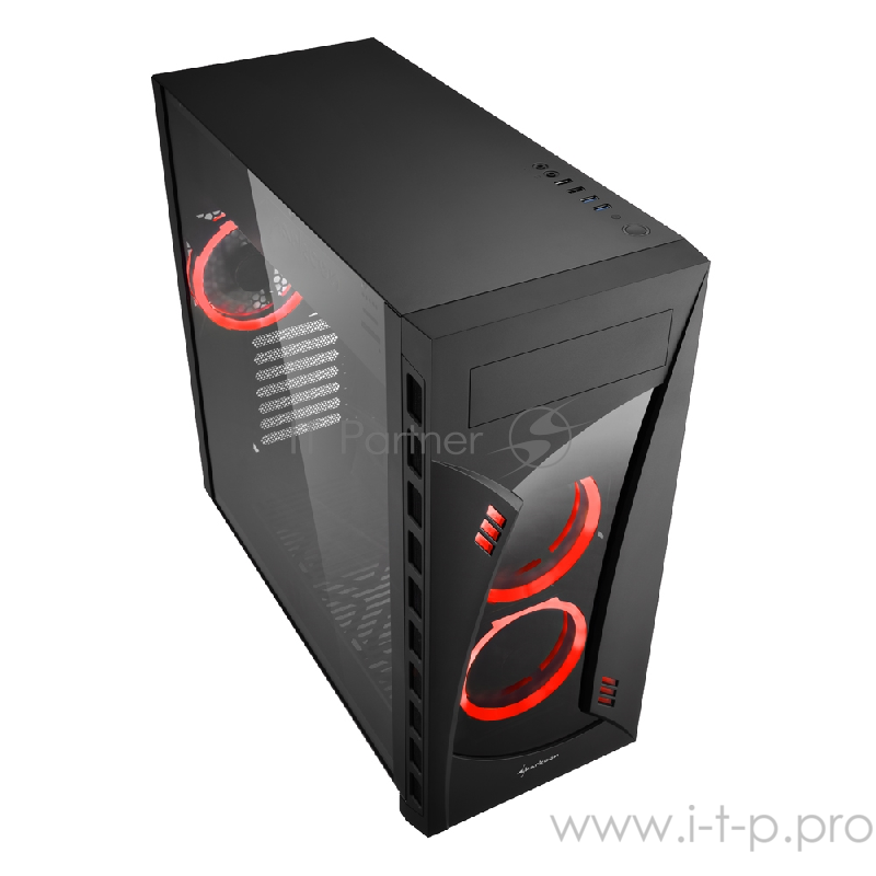 Sharkoon NIGHT SHARK red led игровой корпус чёрный (ATX, закаленное стекло, fan 2x120 мм + 1x120 мм + 1x120 мм, 2xUSB 2.0, 2xUSB 3.0, audio)