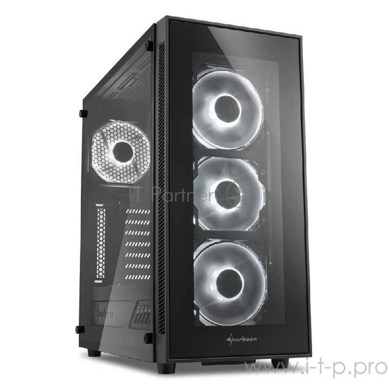 Sharkoon TG5 white led игровой корпус чёрный (ATX, закаленное стекло, fan 3x120 мм + 1x120 мм, 2xUSB 2.0, 2xUSB 3.0, audio)