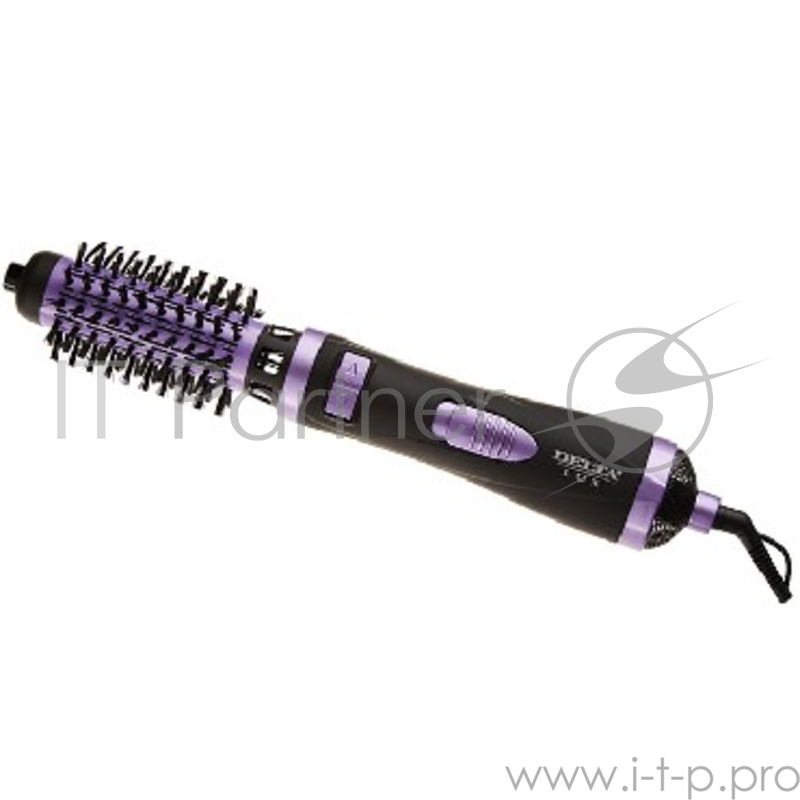 Фен щетка DELTA LUX DL-0443R черный с фиолетовым Фен DELTA LUX DL-0443R, 1000Вт, 2 насадки с керам покр. (40,50мм), вращение, черный с фиолет (12)