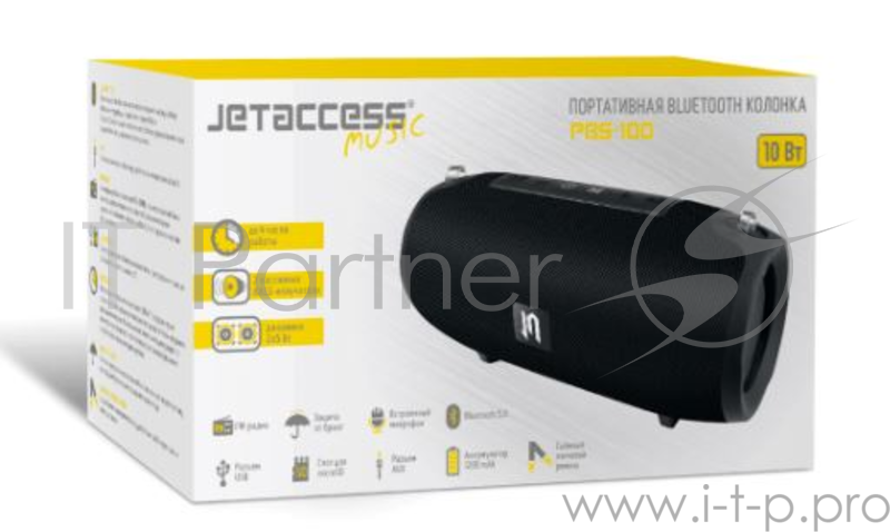 Портативная BLUETOOTH колонка Jet.A PBS-100 чёрная (2x5Вт динамика, 1200mAh аккумулятор)