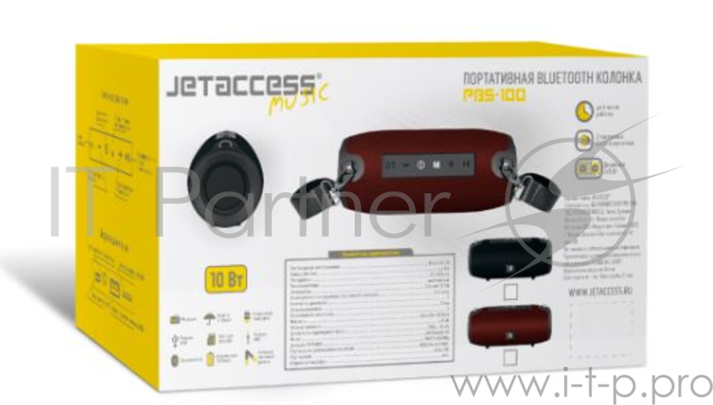 Портативная BLUETOOTH колонка Jet.A PBS-100 чёрная (2x5Вт динамика, 1200mAh аккумулятор)
