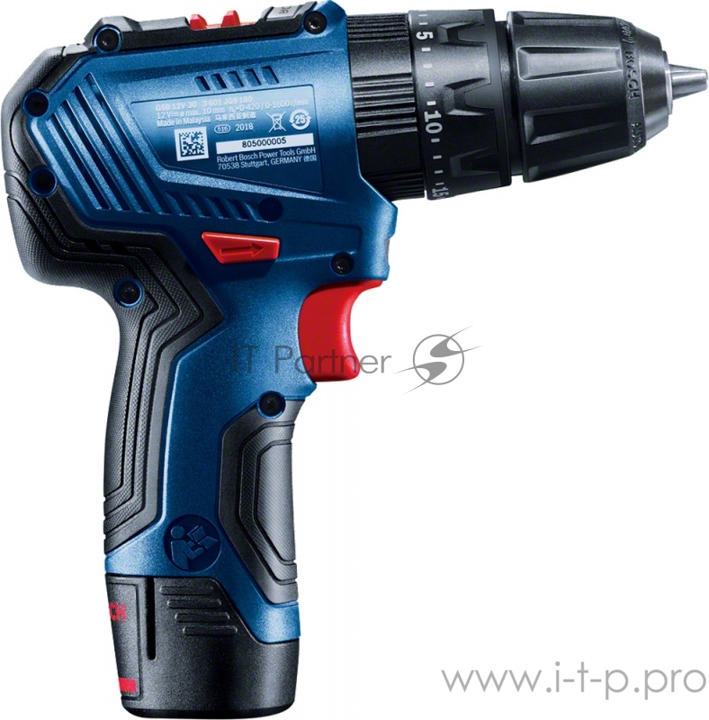 Аккумуляторный шуруповерт BOSCH GSB 12V-30 кейс, 2x2.0 Ач, 06019G9120